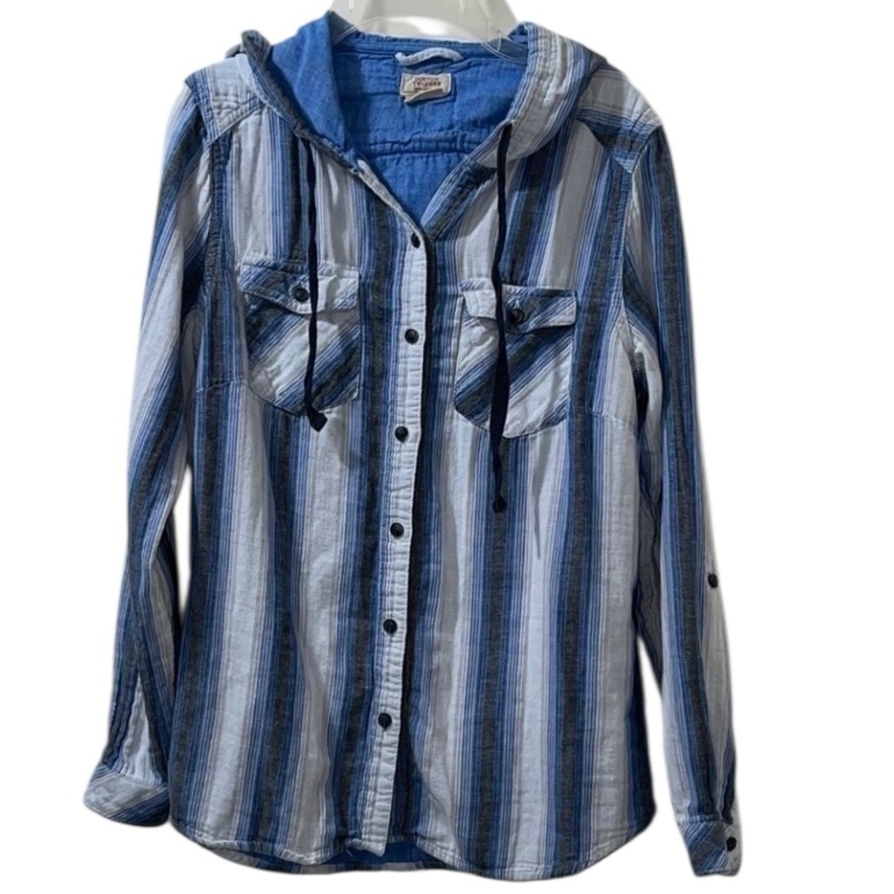 Boston Traders hooded striped button down hoodie - shacket. Size medium - Picture 2 of 6